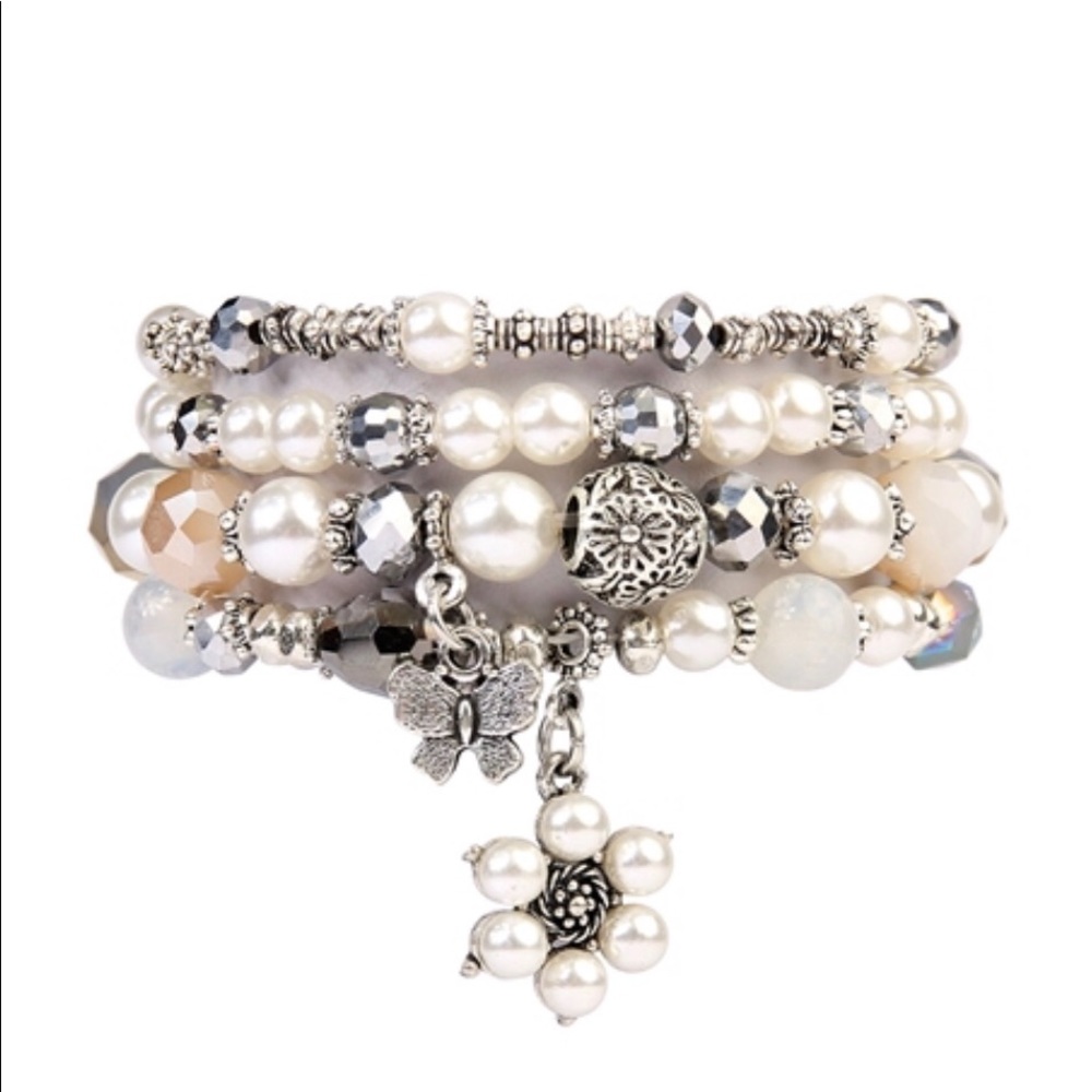 Butterfly multi bead stretch charm bracelet